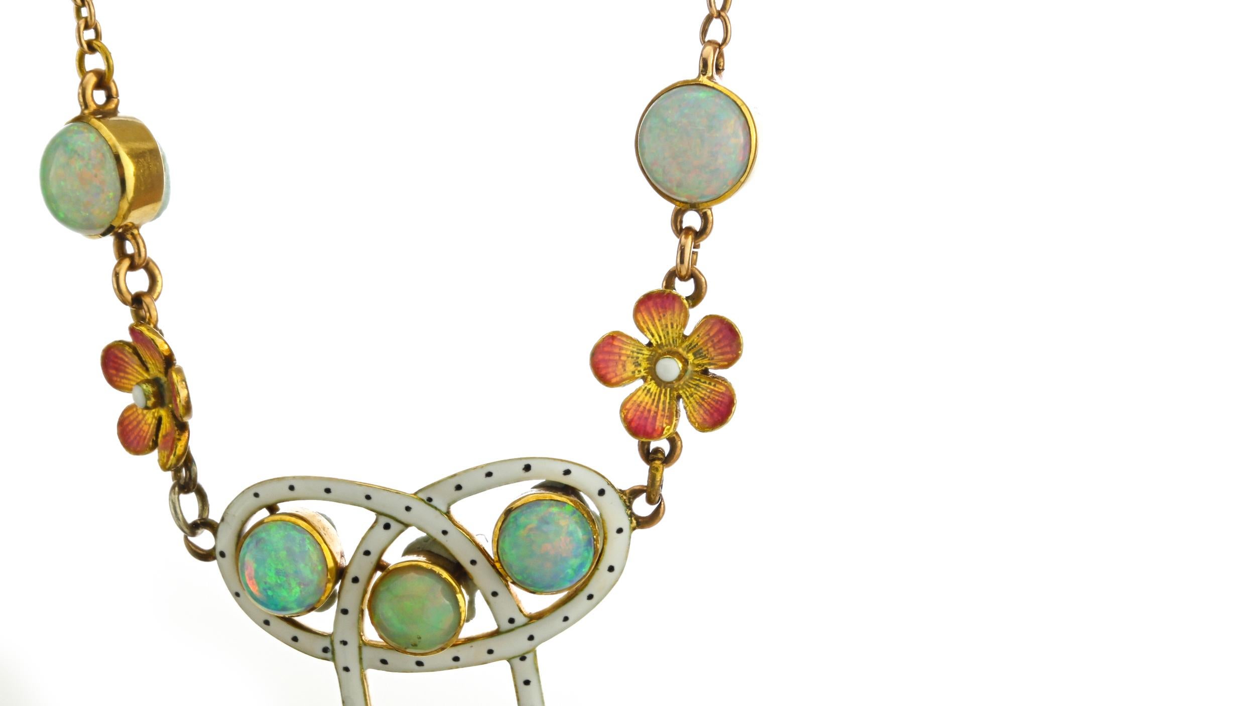 Jugendstil-Halskette aus 18 Karat Gold mit Opal, um 1870 (Art nouveau) im Angebot
