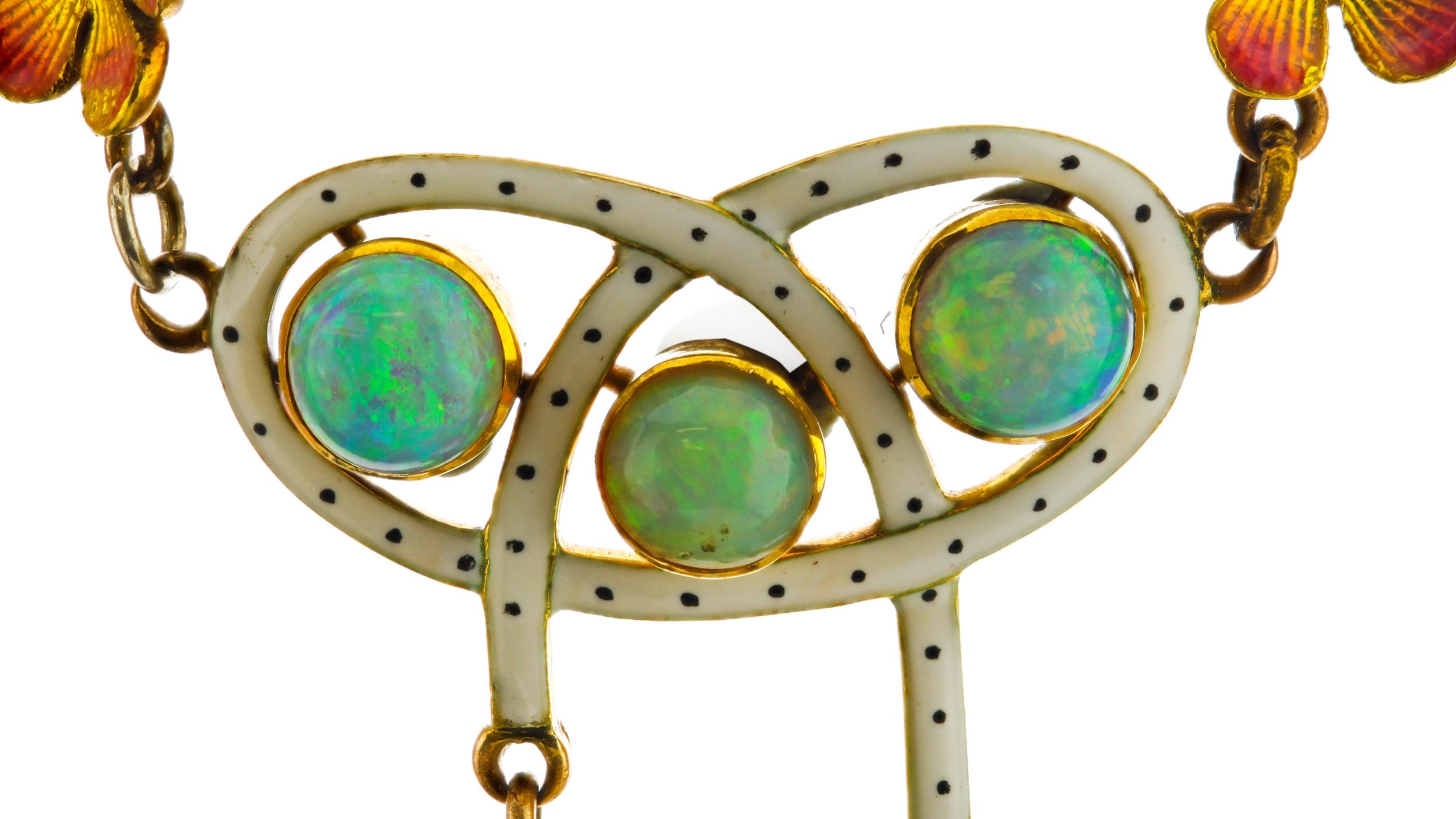Women's Art Nouveau 18 Karat Gold Opal Necklace, circa 1870s For Sale