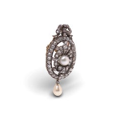Victorian 15KT Gold & Silver Diamond and Pearl Pendant