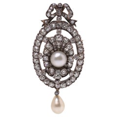 Victorian 15KT Gold & Silver Diamond and Pearl Pendant