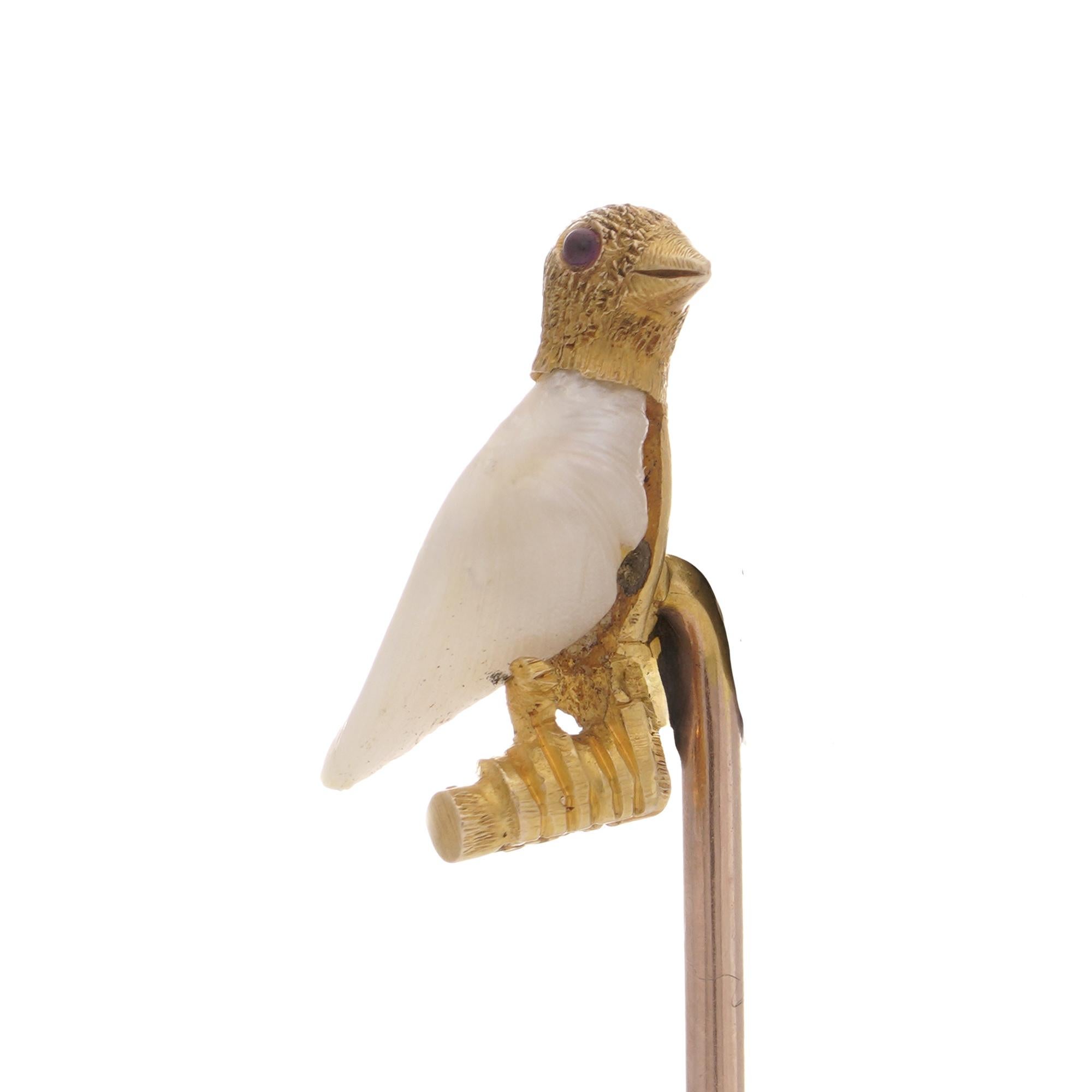 da uomo o donna Spilla vittoriana in oro 15kt a forma di uccello con madreperla incastonata. in vendita