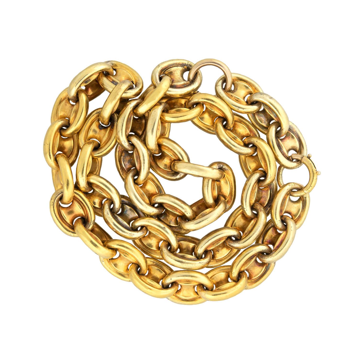 Collier à maillons victorien à grande échelle en forme de marine de 15 carats Bon état - En vente à Narberth, PA
