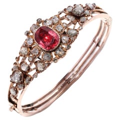 Victorian 15kt Rose Gold Ladies Bangle with 4.00 Ct Spinel and 4.52 Ct Diamond