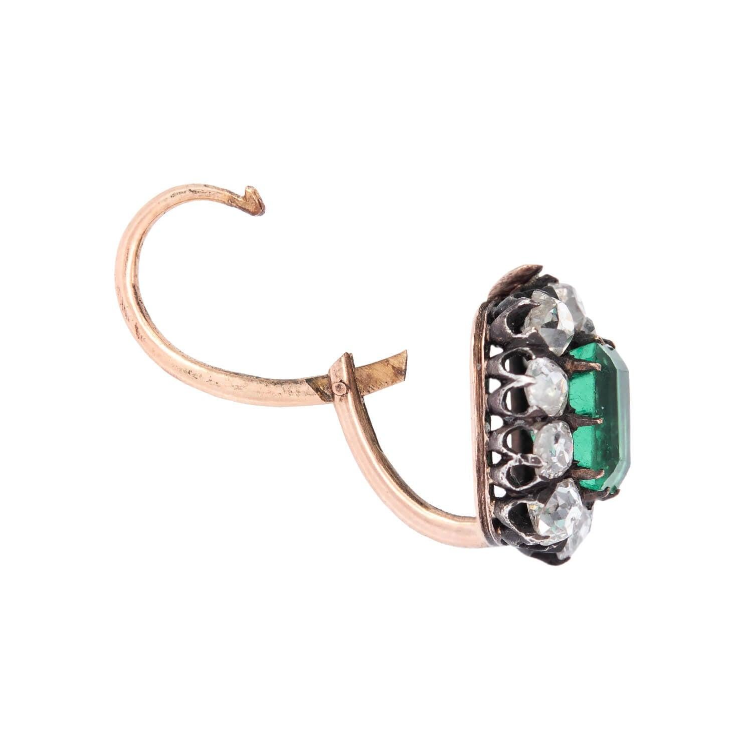 Viktorianische 15kt/Sterling Silber GIA kolumbianische Smaragd & Diamant-Cluster-Ohrringe  (Smaragdschliff) im Angebot