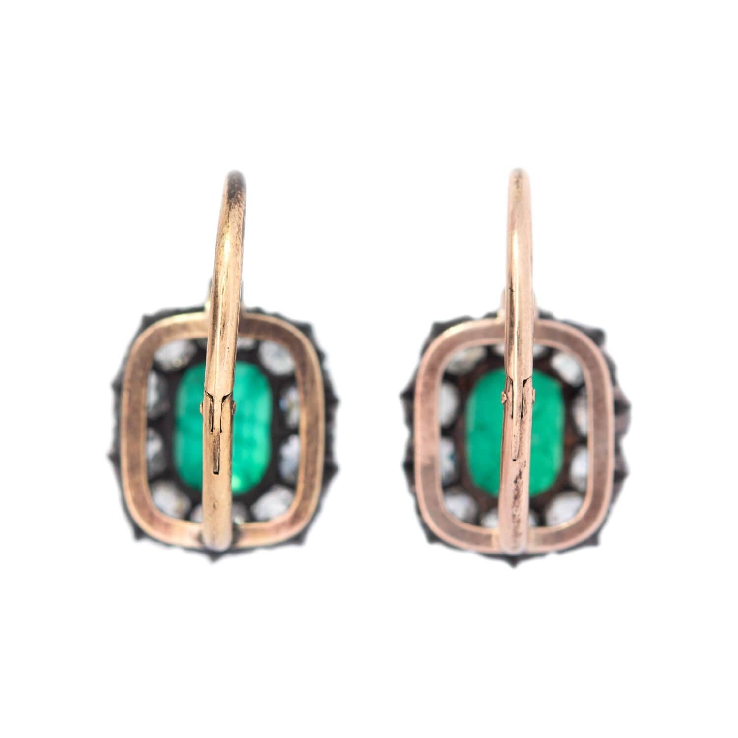 Viktorianische 15kt/Sterling Silber GIA kolumbianische Smaragd & Diamant-Cluster-Ohrringe  im Zustand „Gut“ im Angebot in Narberth, PA