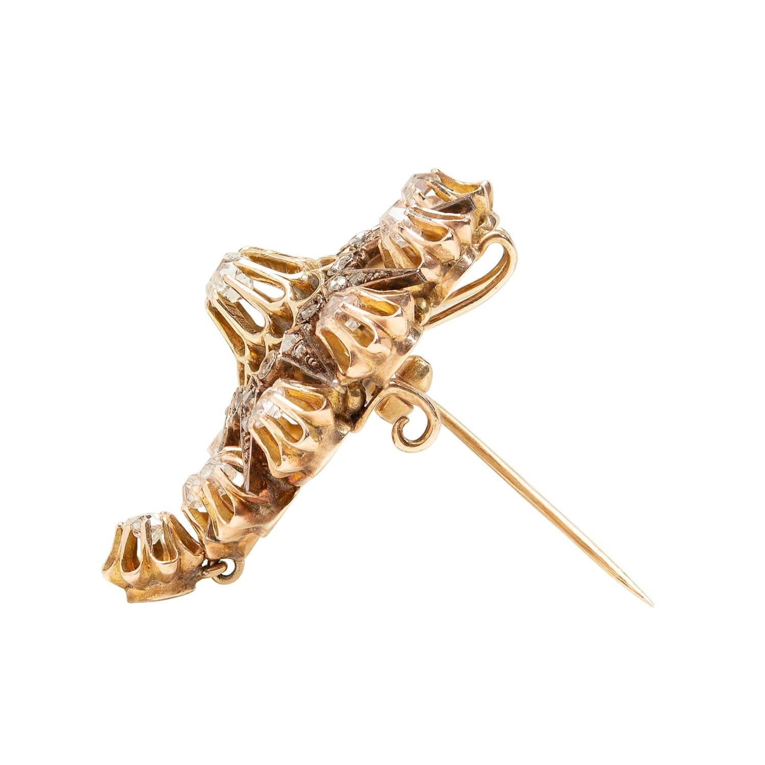 Women's or Men's Victorian 15kt/Sterling Topped Diamond Starburst Pin/Pendant 3.50ctw For Sale