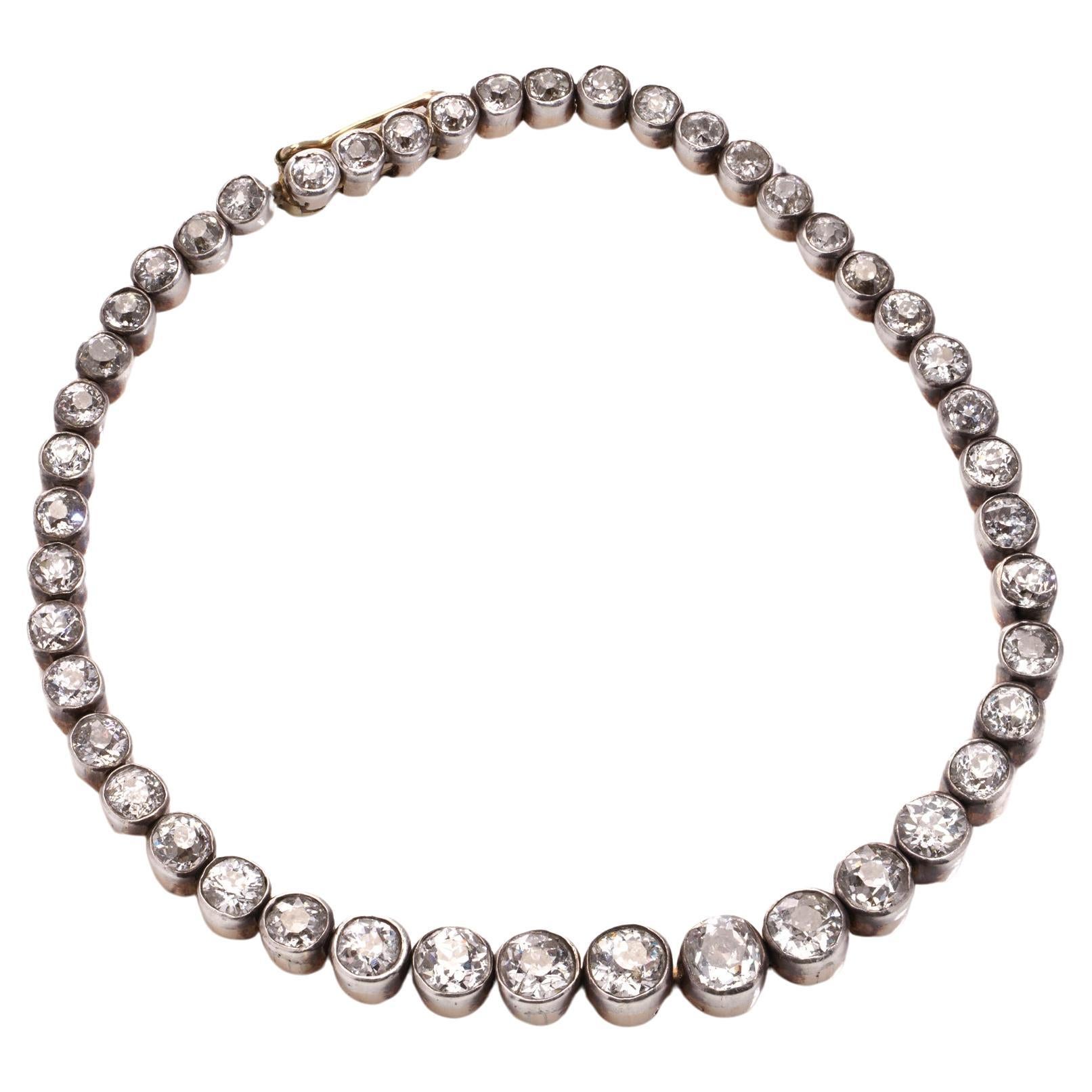 Viktorianisches Tennisarmband aus 15 Karat Roségold und Silber mit 4,75 Karat Diamanten  im Angebot