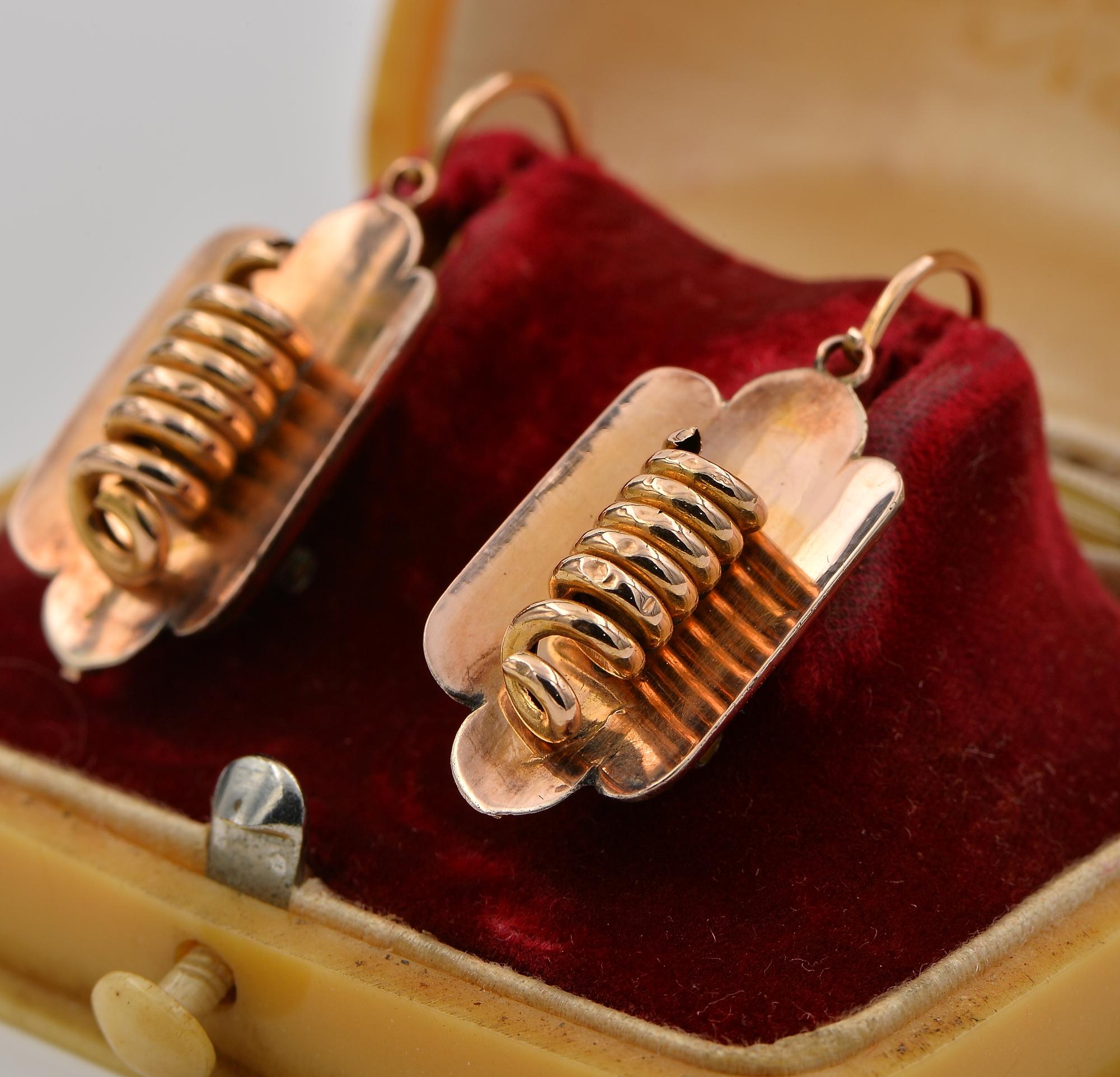 Orecchini vittoriani in oro rosa 16 KT a forma di serpente arrotolato in vendita 2