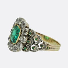 Victorian 1.60 Carat Colombian Emerald and Diamond Cluster Ring