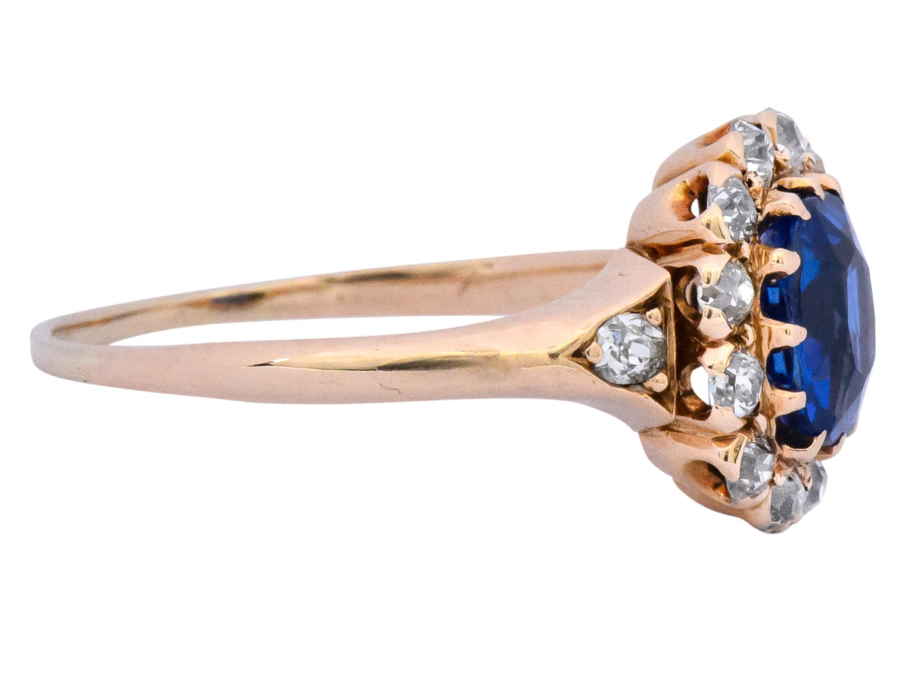 Oval Cut Victorian 1.60 Carat No Heat Kashmir Sapphire Diamond 14 Karat Gold Ring AGL GIA