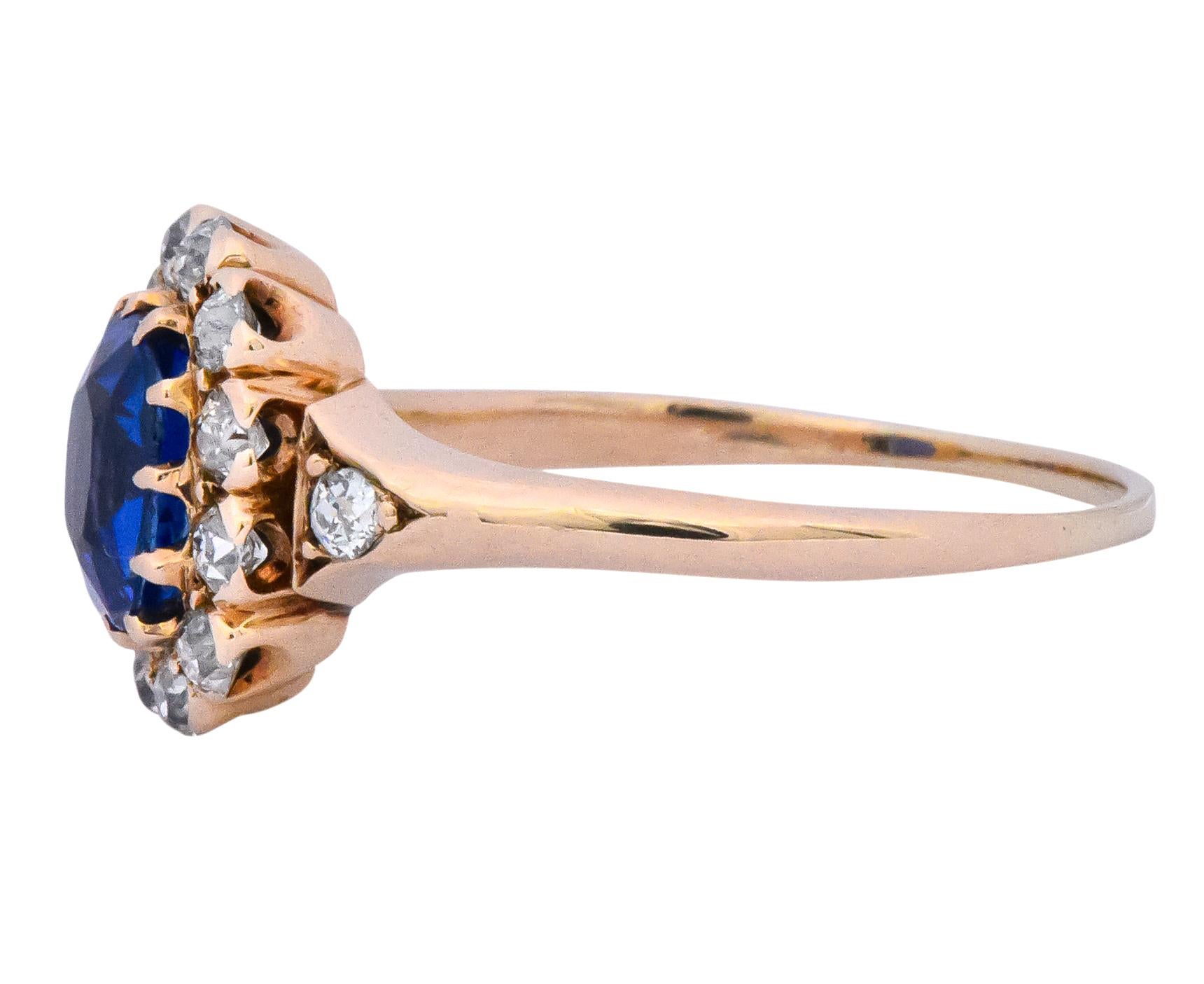 Women's or Men's Victorian 1.60 Carat No Heat Kashmir Sapphire Diamond 14 Karat Gold Ring AGL GIA