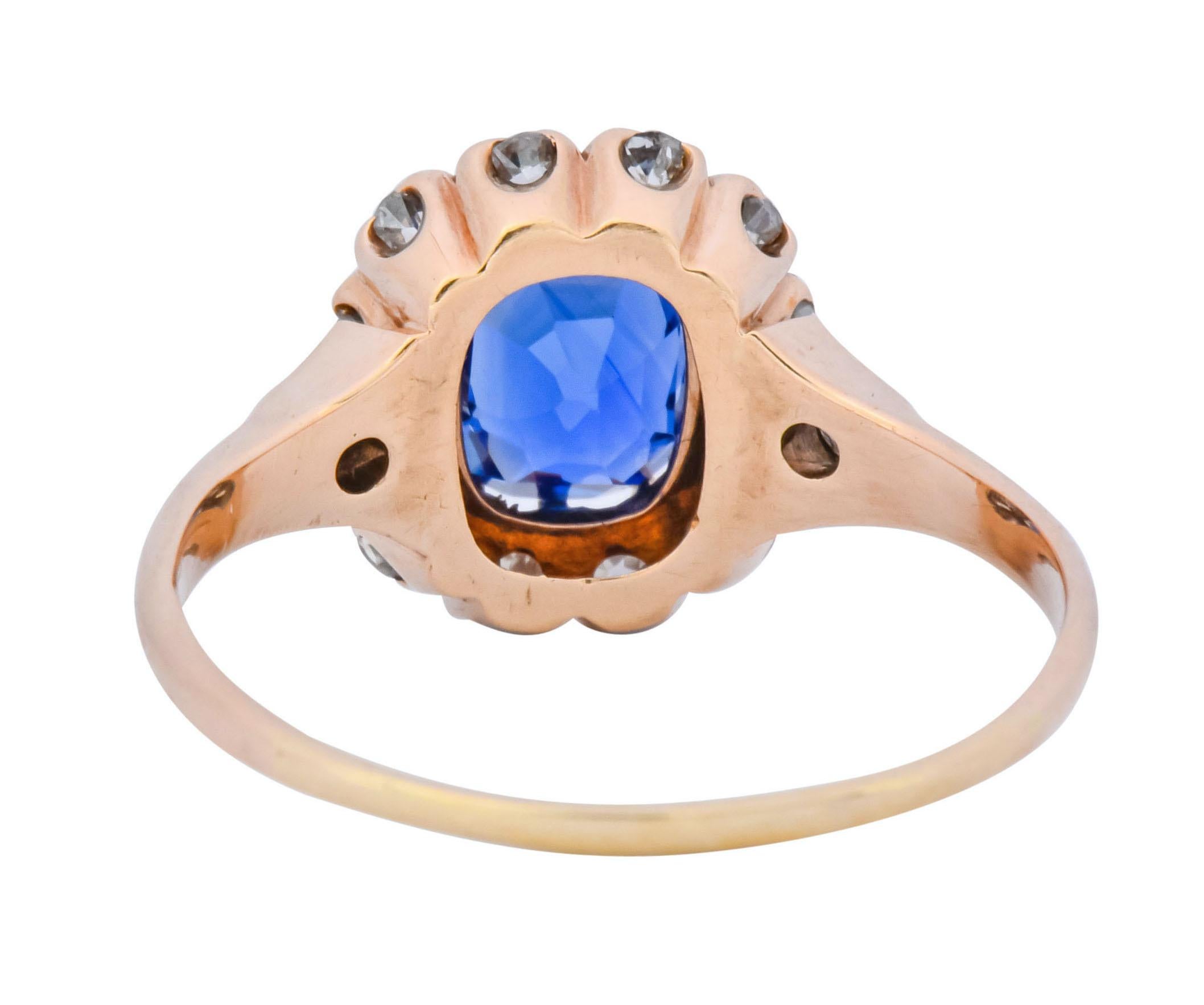 Women's or Men's Victorian 1.60 Carat No Heat Kashmir Sapphire Diamond 14 Karat Gold Ring AGL GIA
