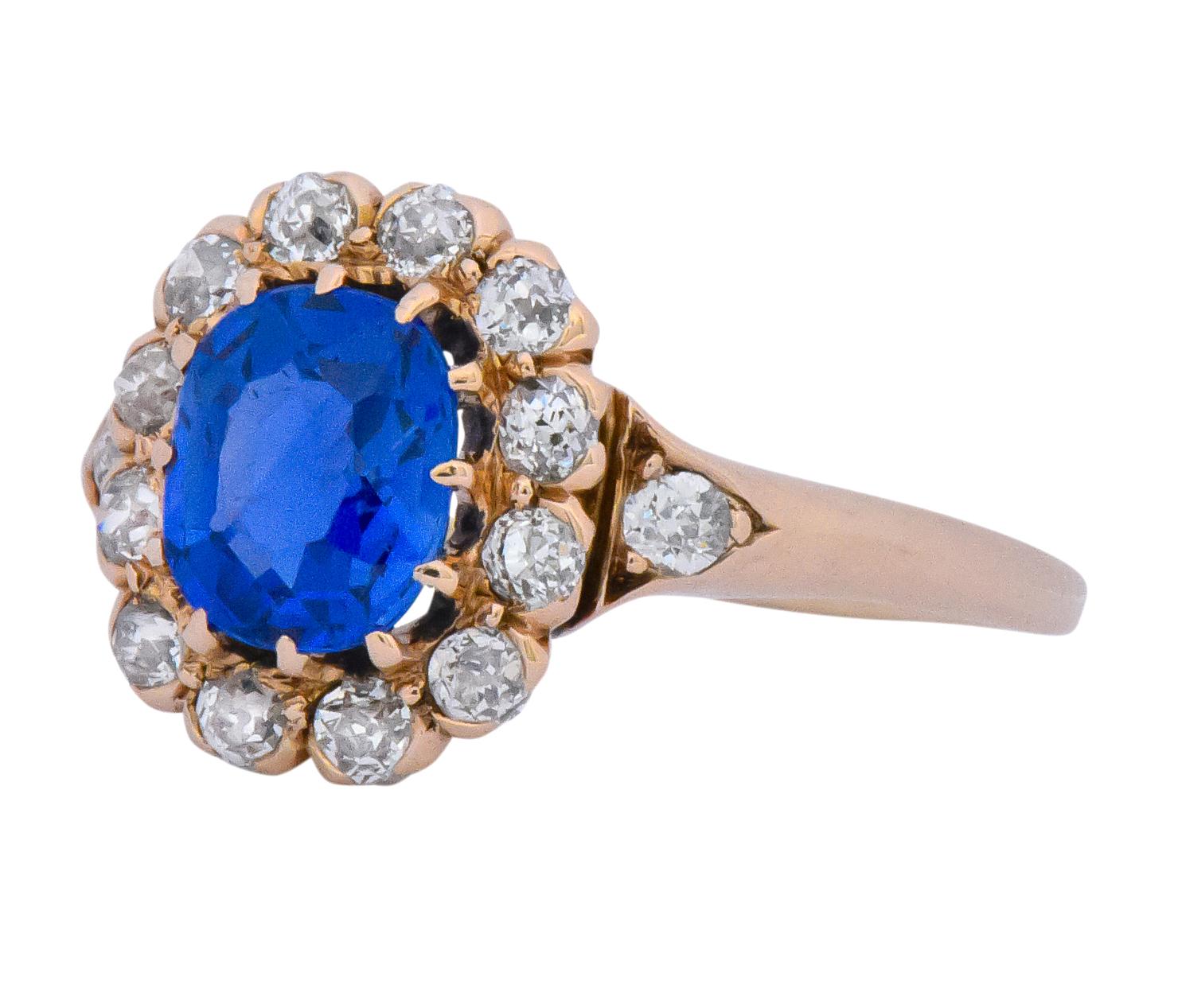 Victorian 1.60 Carat No Heat Kashmir Sapphire Diamond 14 Karat Gold Ring AGL GIA 1