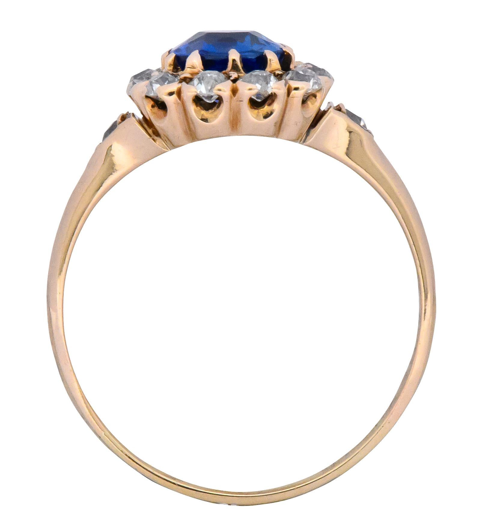 Victorian 1.60 Carat No Heat Kashmir Sapphire Diamond 14 Karat Gold Ring AGL GIA 2