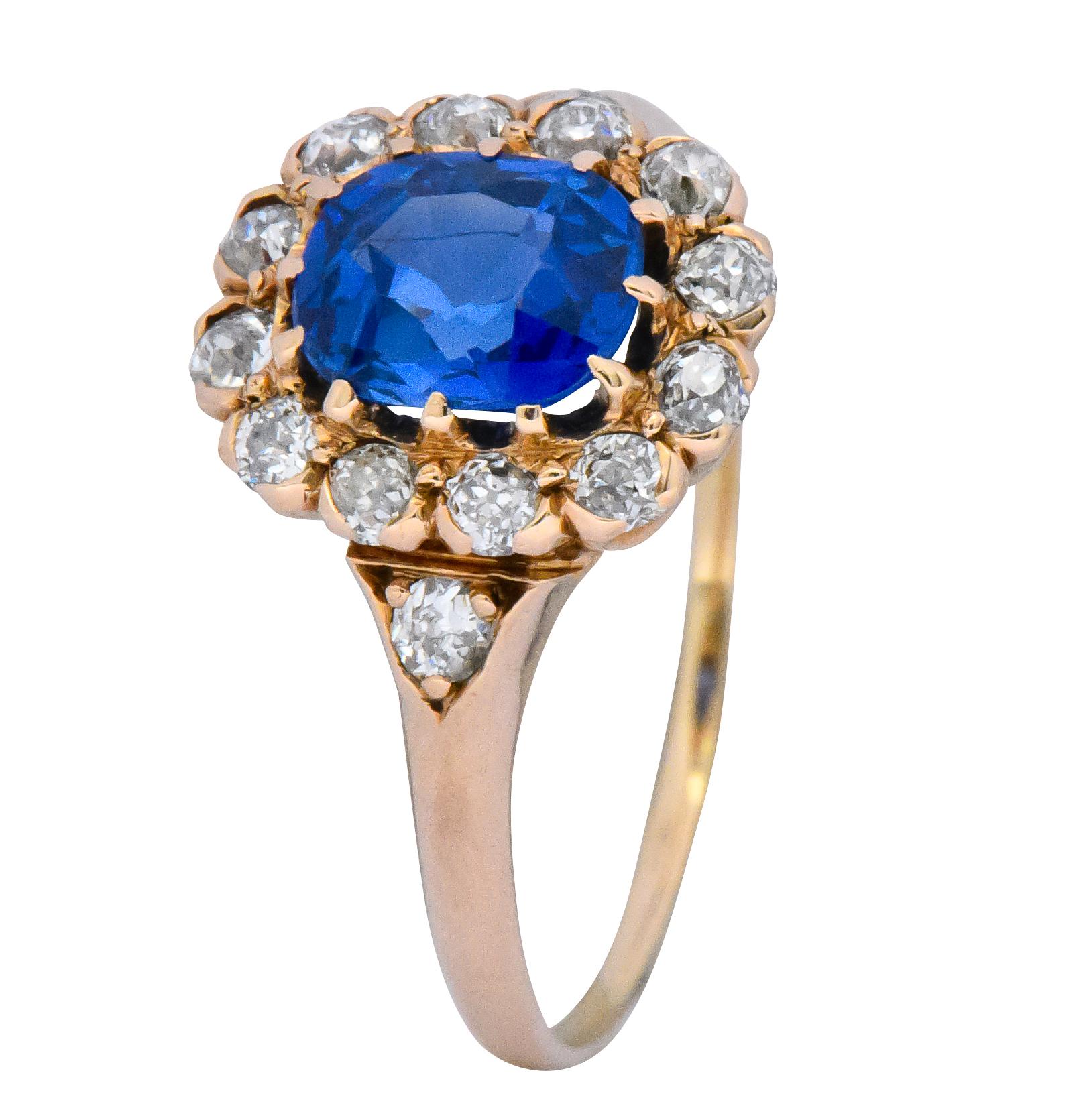 Victorian 1.60 Carat No Heat Kashmir Sapphire Diamond 14 Karat Gold Ring AGL GIA 3