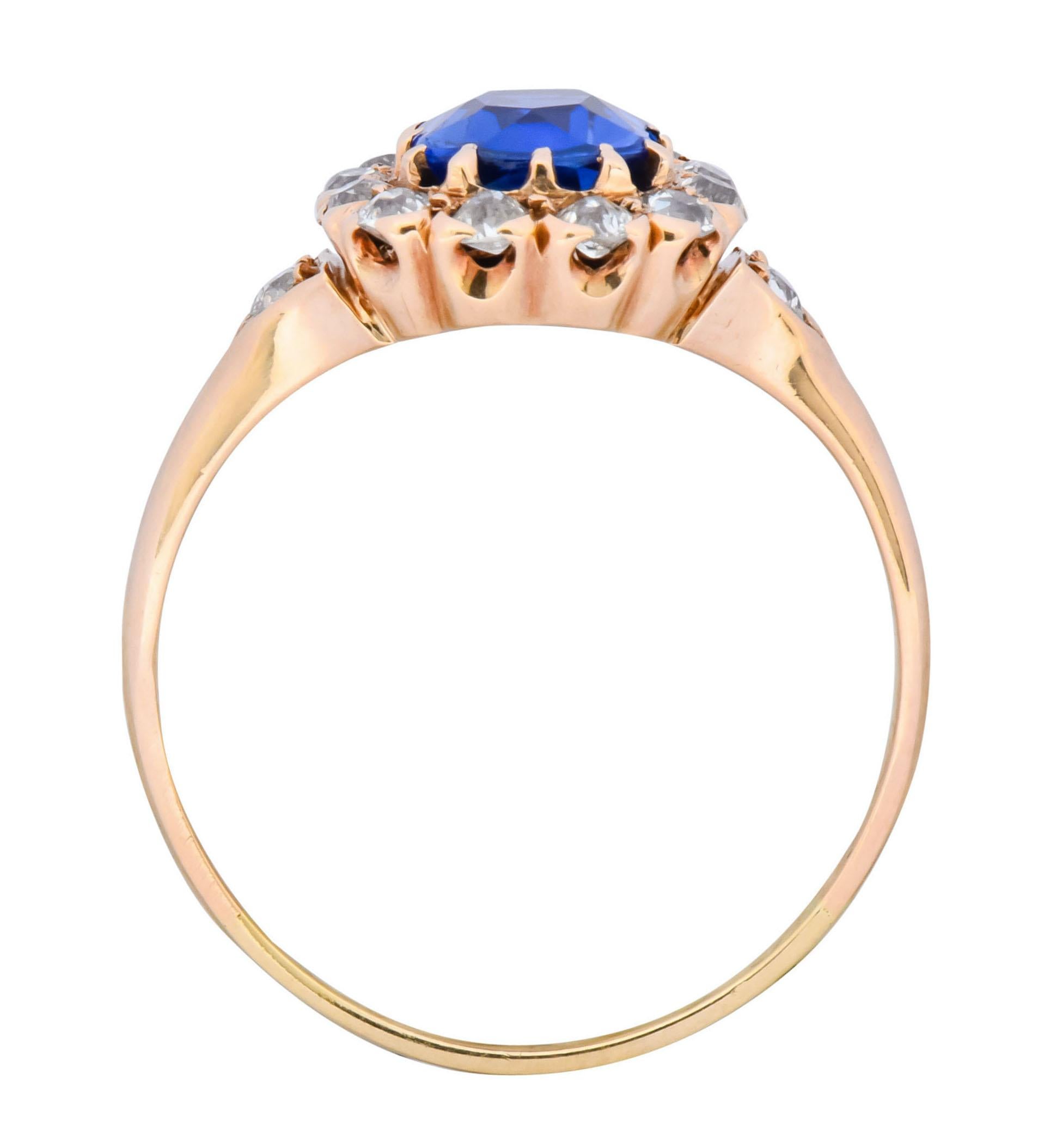 Victorian 1.60 Carat No Heat Kashmir Sapphire Diamond 14 Karat Gold Ring AGL GIA 3