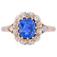 Victorian 1.60 Carat No Heat Kashmir Sapphire Diamond 14 Karat Gold Ring AGL GIA