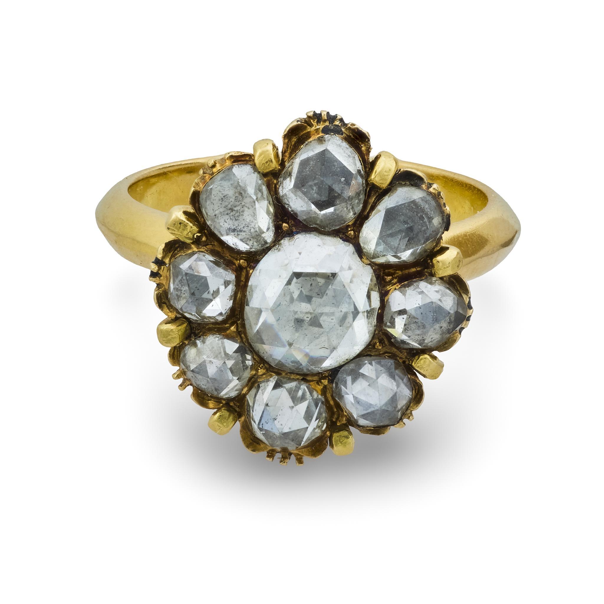 Viktorianischer 1,60 Karat Diamant im Rosenschliff 18k Gelbgold Cluster Ring im Zustand „Gut“ im Angebot in Beverly Hills, CA