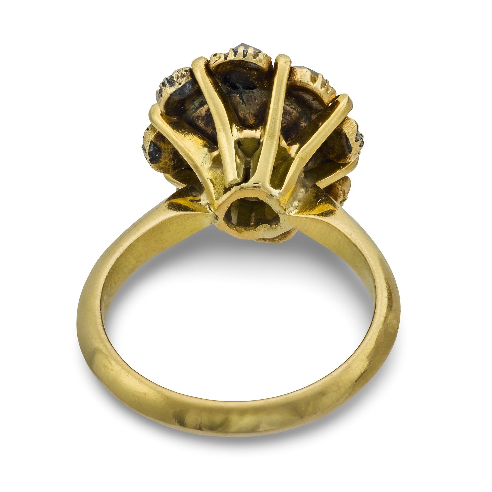 Viktorianischer 1,60 Karat Diamant im Rosenschliff 18k Gelbgold Cluster Ring im Angebot 2