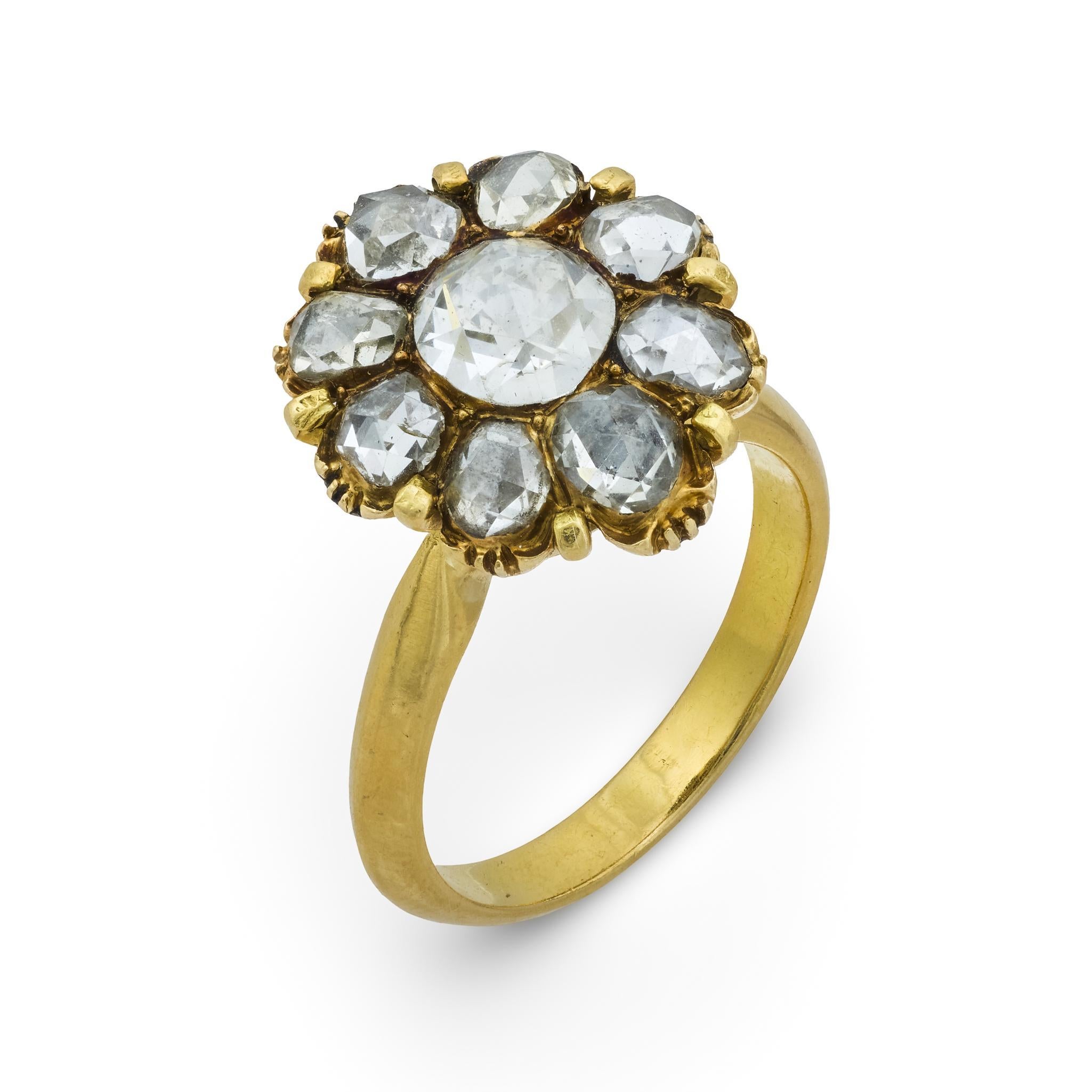 Viktorianischer 1,60 Karat Diamant im Rosenschliff 18k Gelbgold Cluster Ring im Angebot 4