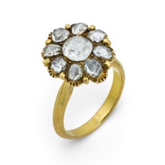 Victorian 1.60 carat rose cut diamond 18k yellow gold cluster ring