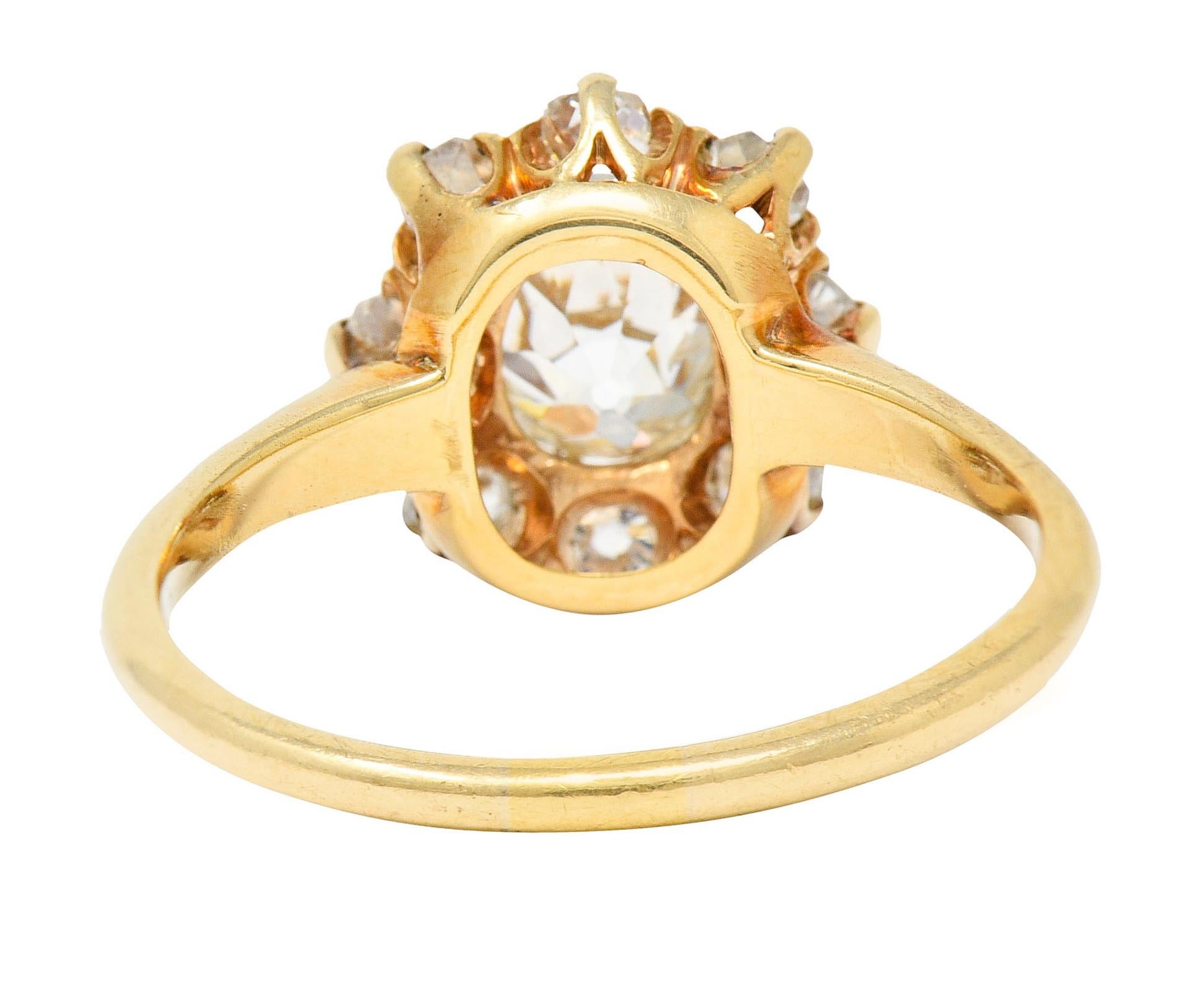 Victorian 1.60 Carats Old Mine Diamond 14 Karat Gold Cluster Ring In Excellent Condition In Philadelphia, PA