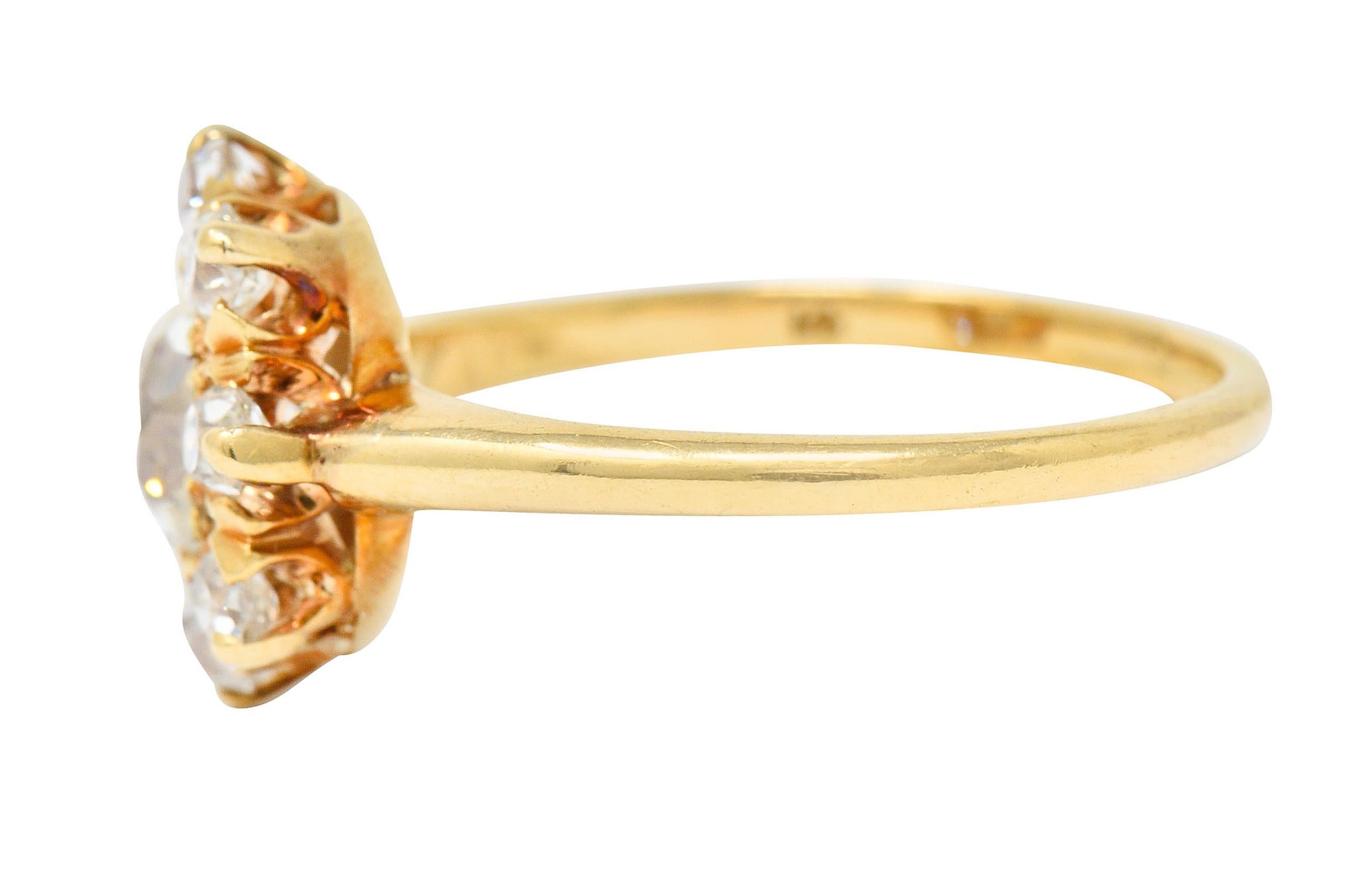 Women's or Men's Victorian 1.60 Carats Old Mine Diamond 14 Karat Gold Cluster Ring
