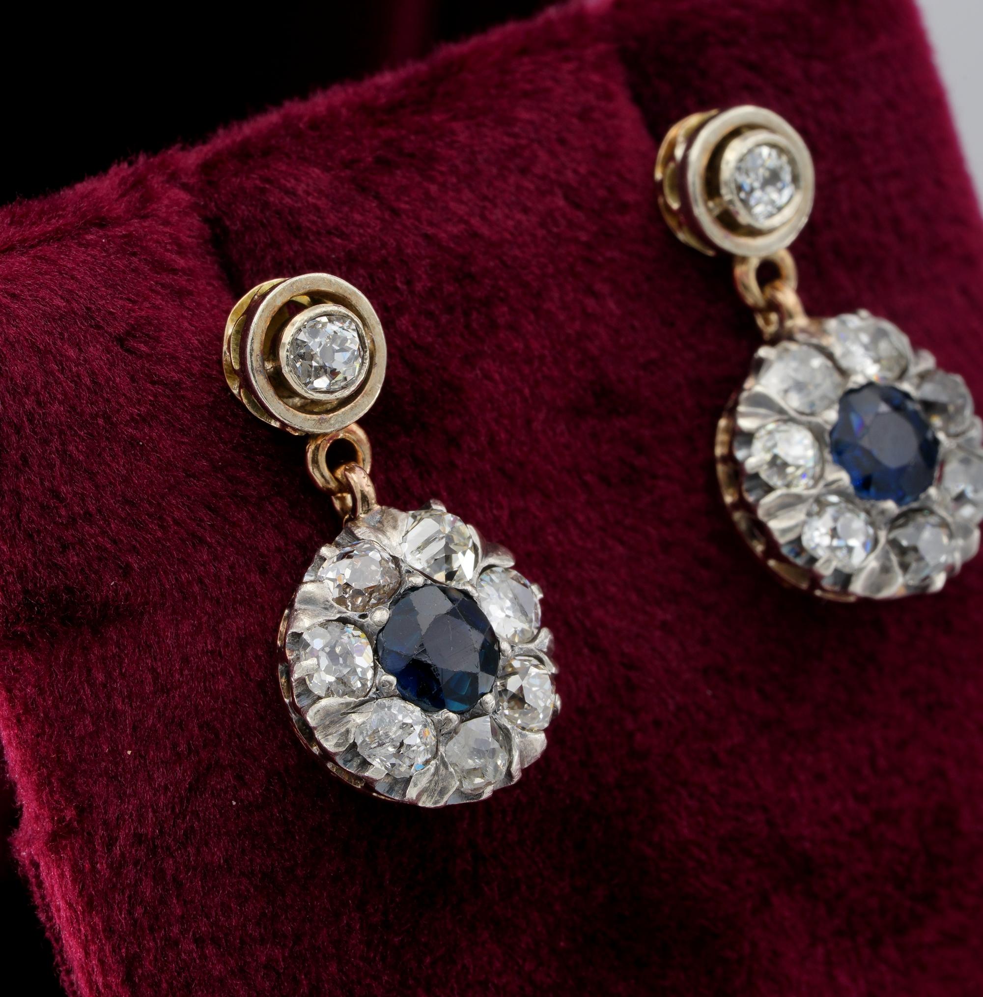 Women's Victorian 1.60 Ct Natural Sapphire 2.50 Ct Diamond Swing earrings For Sale