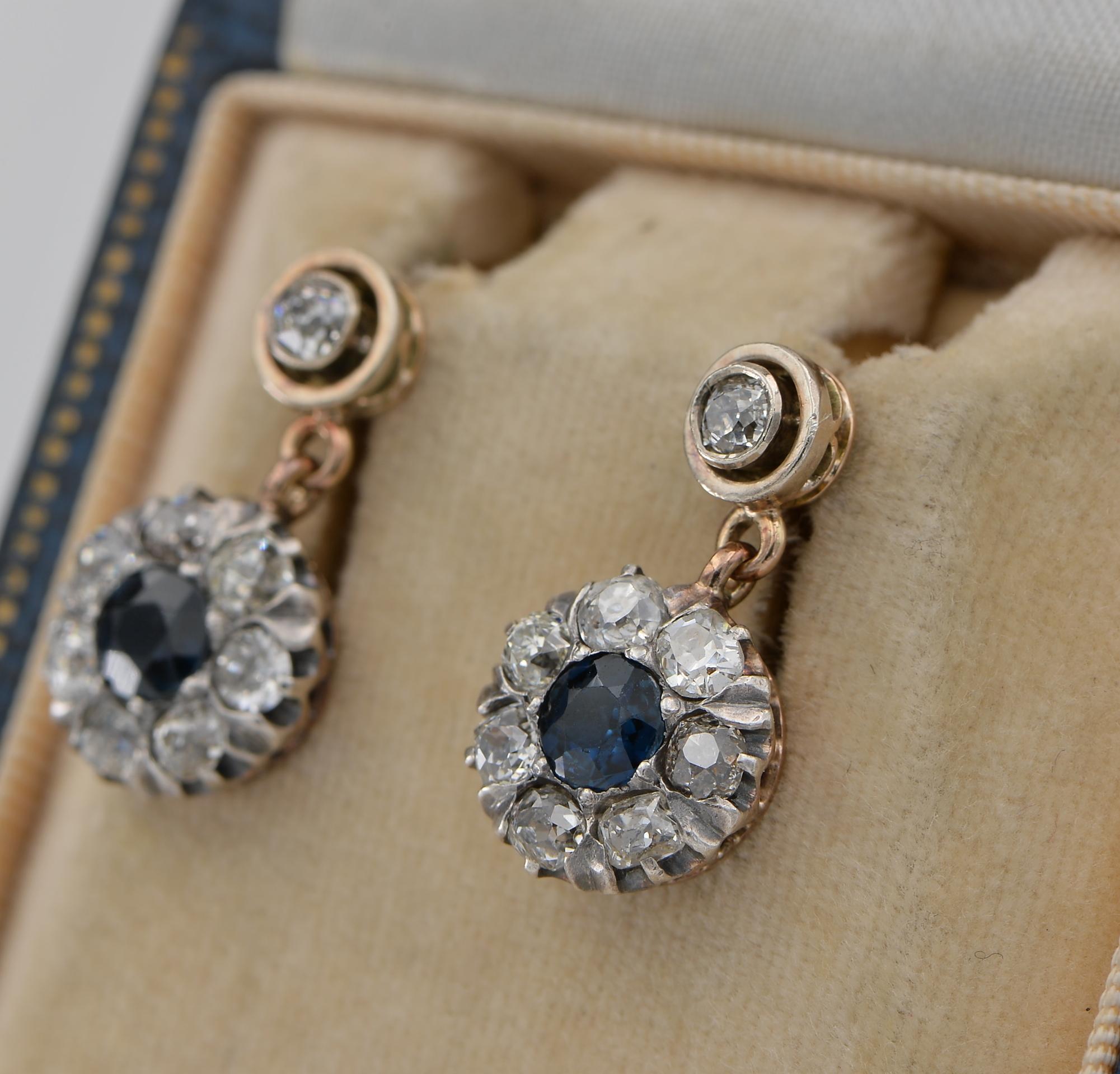 Victorian 1.60 Ct Natural Sapphire 2.50 Ct Diamond Swing earrings For Sale 1