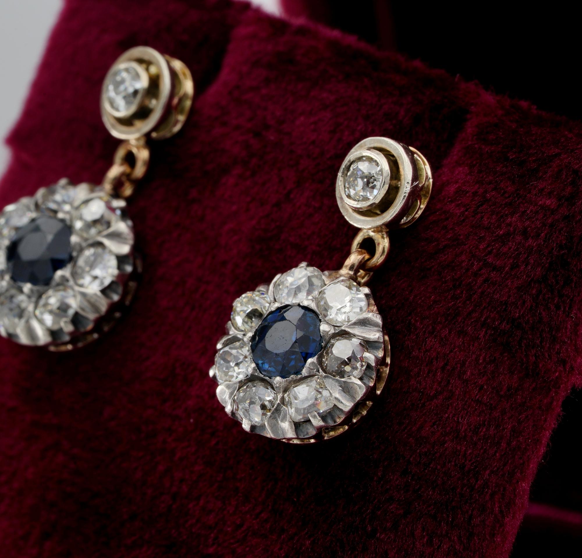 Victorian 1.60 Ct Natural Sapphire 2.50 Ct Diamond Swing earrings For Sale 2