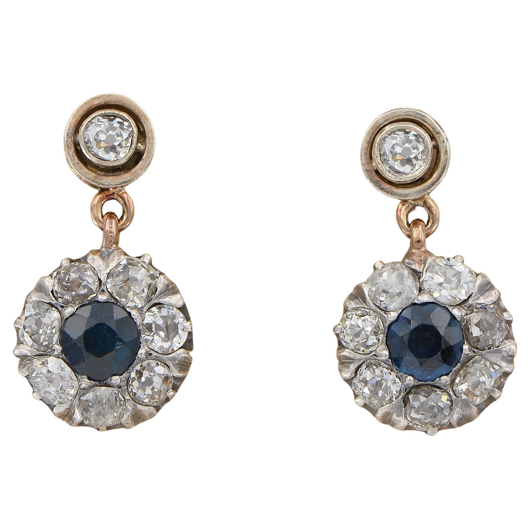 Victorian 1.60 Ct Natural Sapphire 2.50 Ct Diamond Swing earrings For Sale