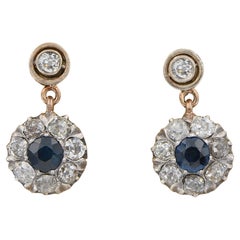 Antique Victorian 1.60 Ct Natural Sapphire 2.50 Ct Diamond Swing earrings