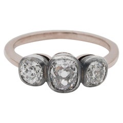 Victorian 1.60 Carat Old Cut Diamond Rare Trilogy Ring 18 Karat/Silver