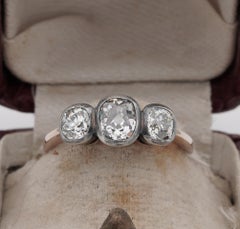 Victorian 1.60 Ct Old Mine Diamond Trilogy Engagement Ring 18 KT/Silver