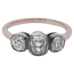 Anillo de compromiso trilogía victoriano de diamantes de mina antigua de 1,60 qt 18 kt/plata
