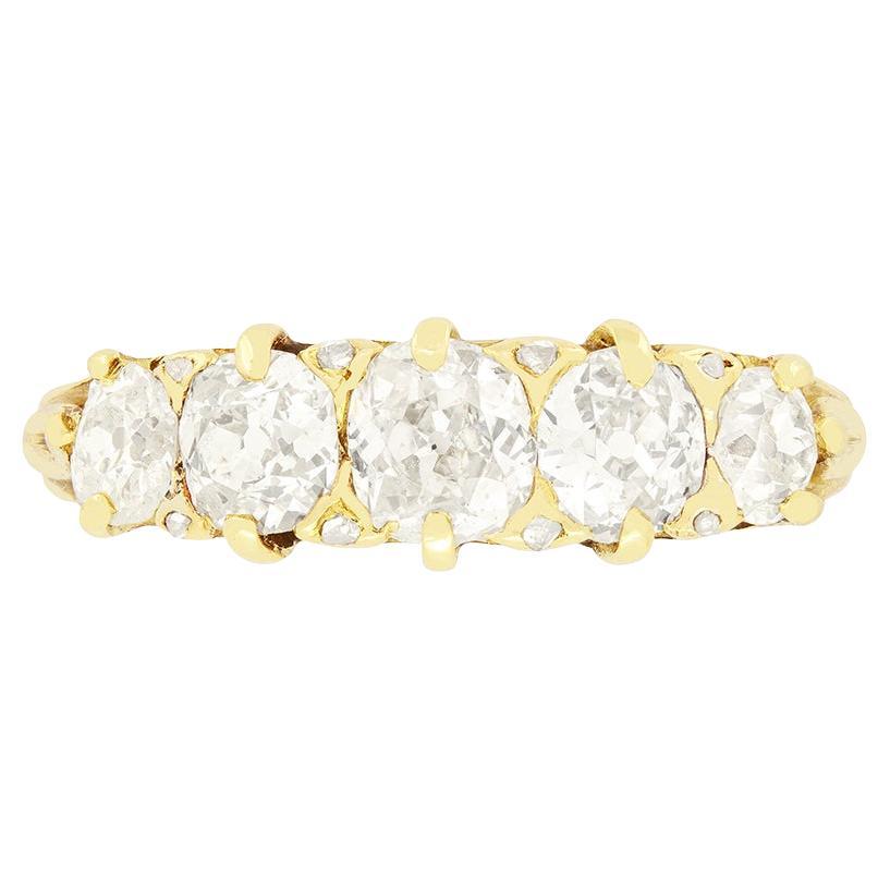 Anello vittoriano con cinque pietre di diamante da 1,60 carati, 1880 circa