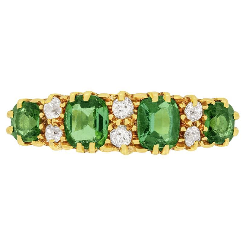 Victorian 1.60ct Tourmaline and Diamond Four Stone Ring, c.1880s For Sale