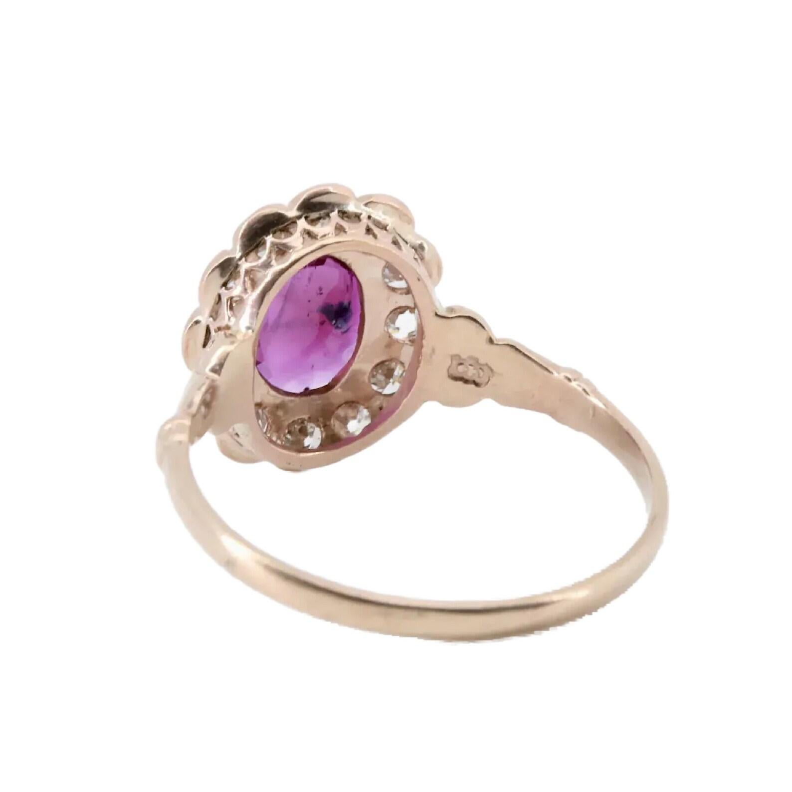 Women's Victorian 1.61CTW Burmese No Heat Ruby & Diamond Ring in 14K Gold For Sale