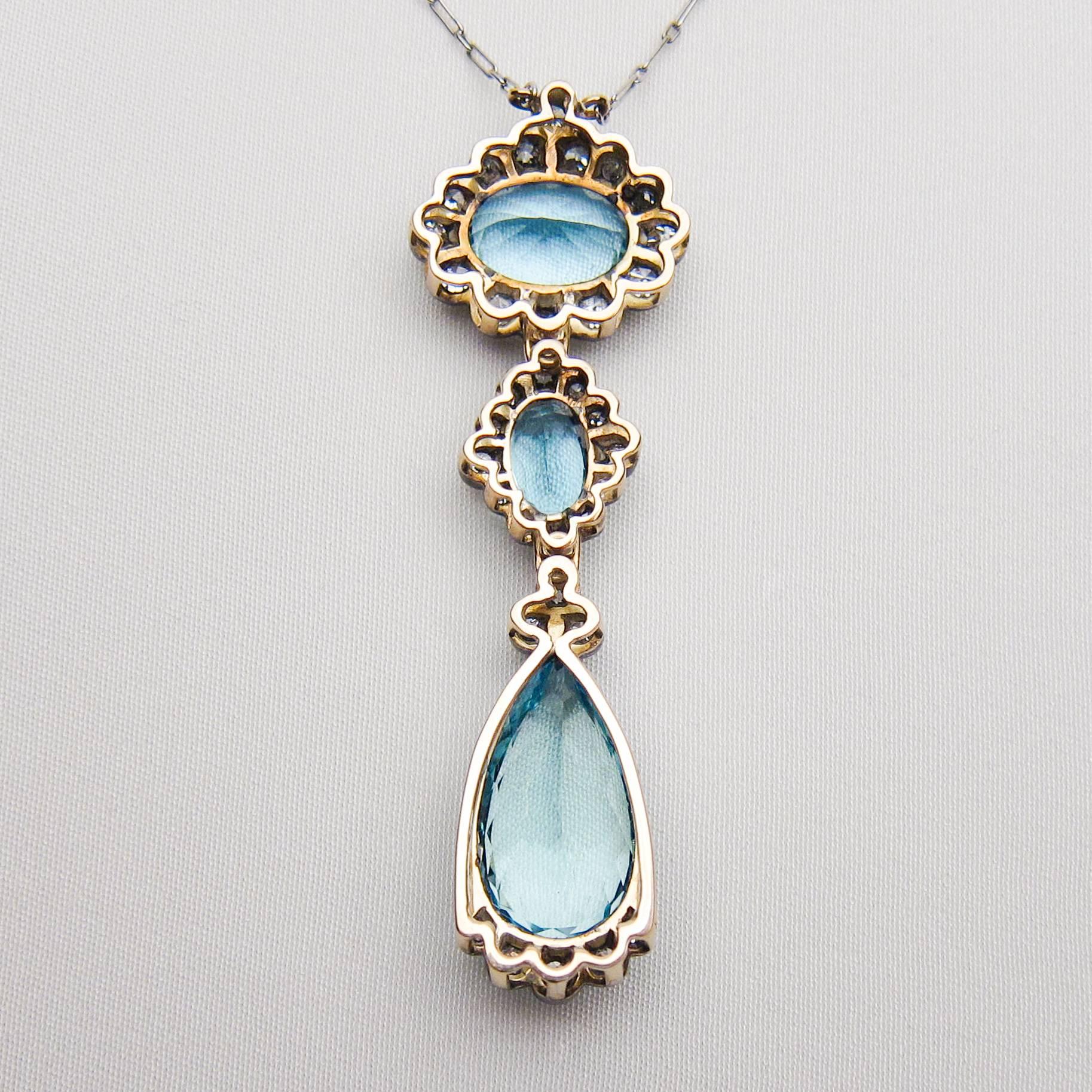 Victorian 16.29 Carat Aquamarine and Old European-Cut Diamond Drop Pendant In Excellent Condition For Sale In Seattle, WA