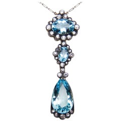 Victorian 16.29 Carat Aquamarine and Old European-Cut Diamond Drop Pendant