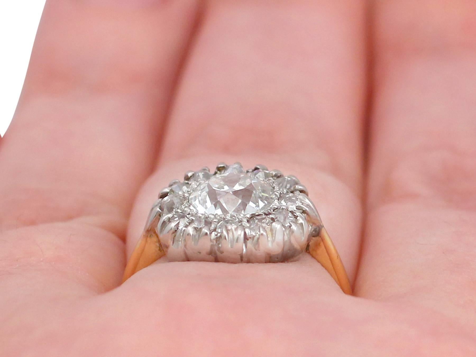 Victorian 1.63 Carat Diamond Gold Platinum Cluster Ring 4