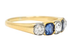 Victorian 1.63 Carats Diamond Sapphire Platinum 14 Karat Yellow Gold Band Ring