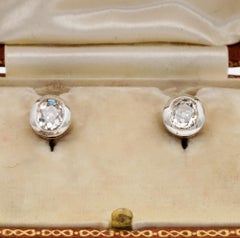 Victorian 1.63 Ct Old Mine Diamond Solitaire Stud Earrings Silver/Gold