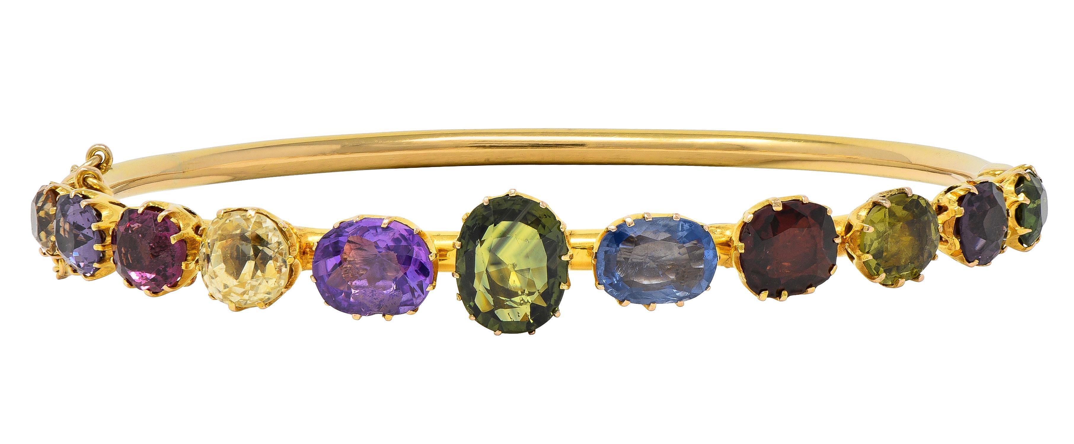 Victorien Bracelet jonc arlequin ancien victorien en or 14 carats avec saphirs, grenats et grenats 16,38 carats en vente
