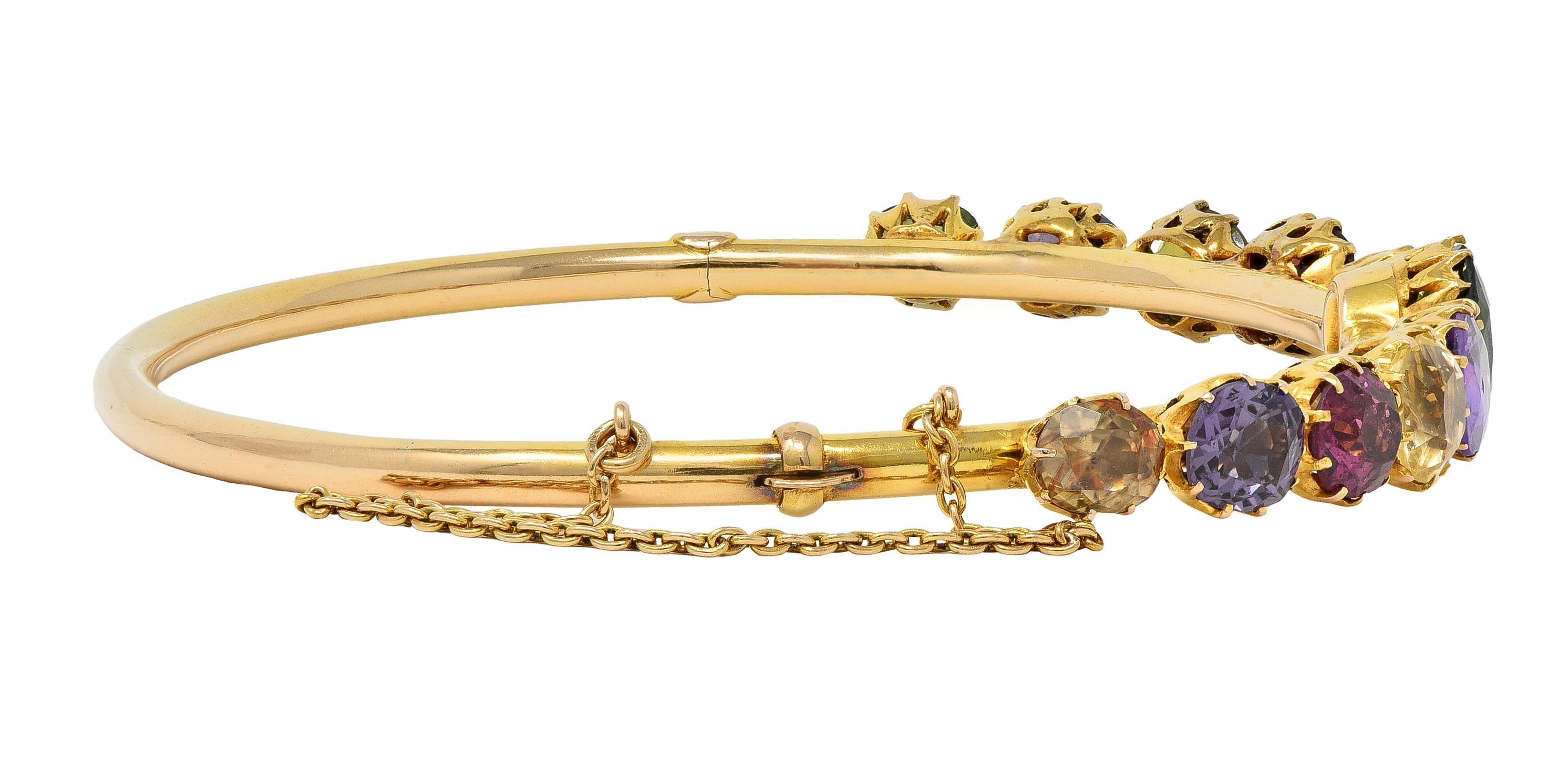 Bracelet jonc arlequin ancien victorien en or 14 carats avec saphirs, grenats et grenats 16,38 carats Excellent état - En vente à Philadelphia, PA