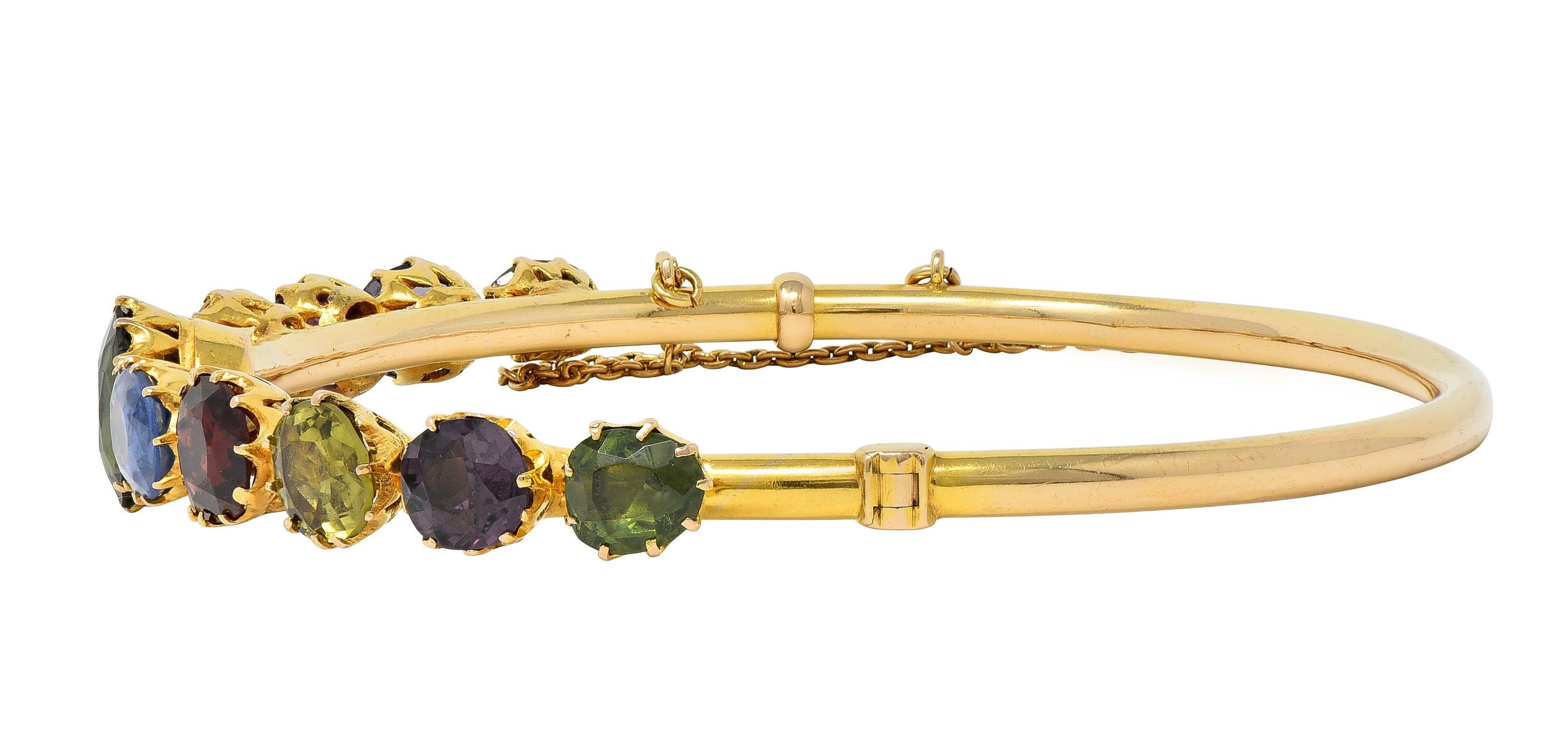 Bracelet jonc arlequin ancien victorien en or 14 carats avec saphirs, grenats et grenats 16,38 carats en vente 1