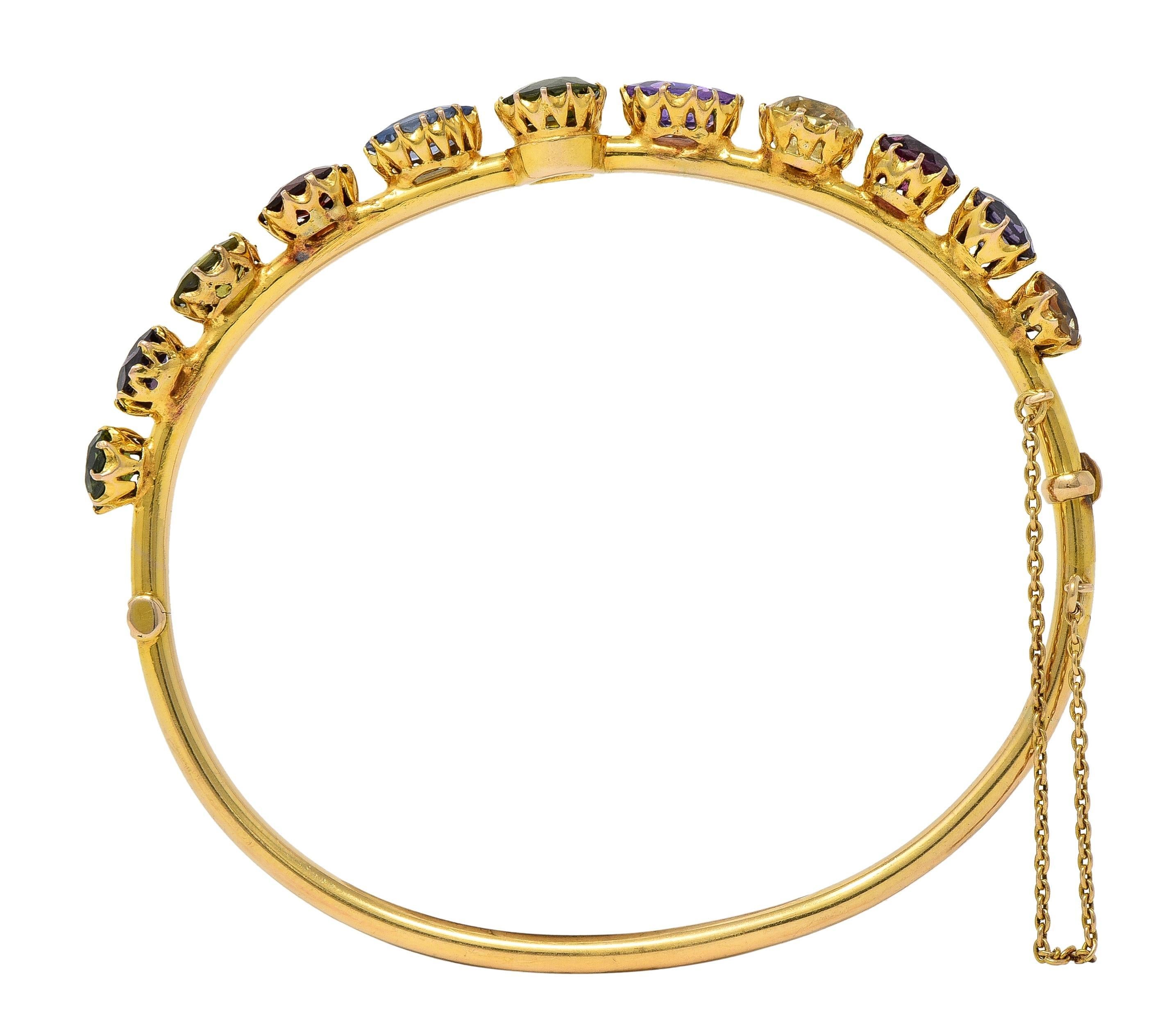 Bracelet jonc arlequin ancien victorien en or 14 carats avec saphirs, grenats et grenats 16,38 carats en vente 3