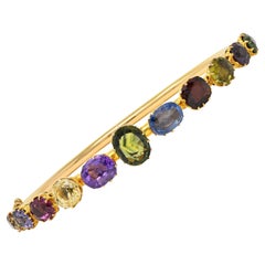 Victorian 16.38 CTW Sapphire Garnet 14K Gold Antique Harlequin Bangle Bracelet