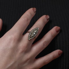 Victorian 1.65 carat rose cut diamond 14k rose gold navette ring