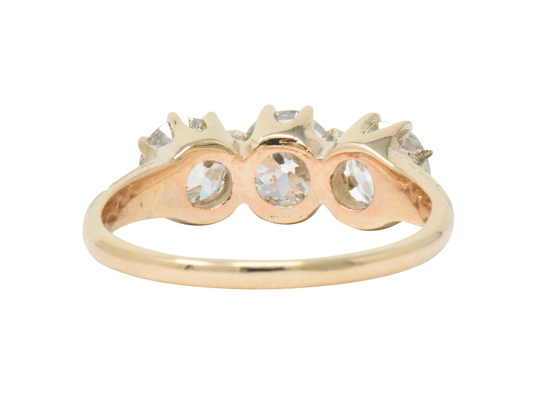 Victorian 1.65 Carat Diamond 14 Karat Gold Three-Stone Ring 1